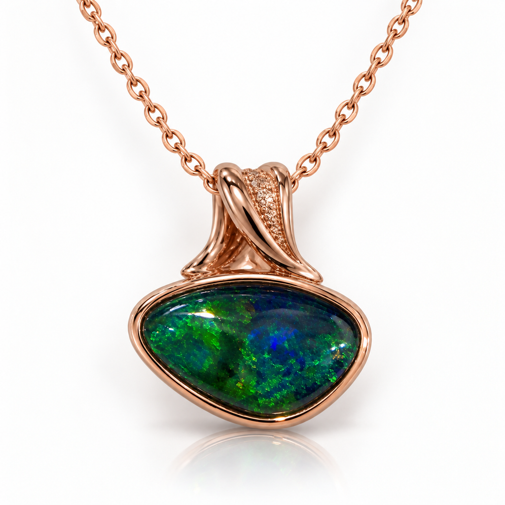 Australian Opal Deep Blue and Green Swirl Rose Pendant