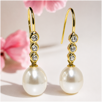 Cultured Freshwater Pearl and Cubic Zirconia Hook Earrings