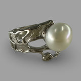 Cultured Freshwater Pearl Silver Seaweed Ring 