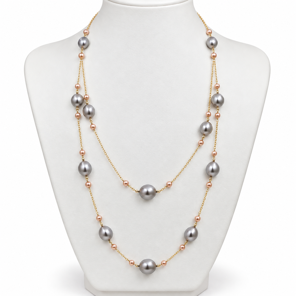 Cultured Freshwater Silver and Pink Pearl Gold Necklace