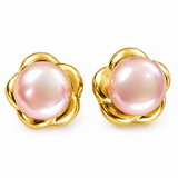Cultured Freshwater Pink Pearl Flower Gold Studs