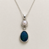Australian Opal & Baroque Pearl Sterling Silver Drop Pendant