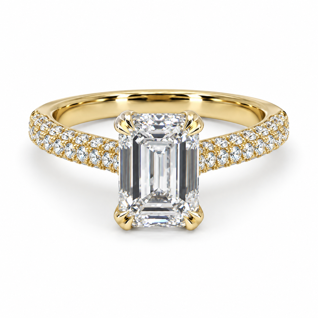 3ct Emerald Cut 14ct Lab Diamond Halo Ring