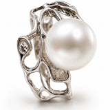 Cultured Freshwater Pearl Silver Seaweed Ring 