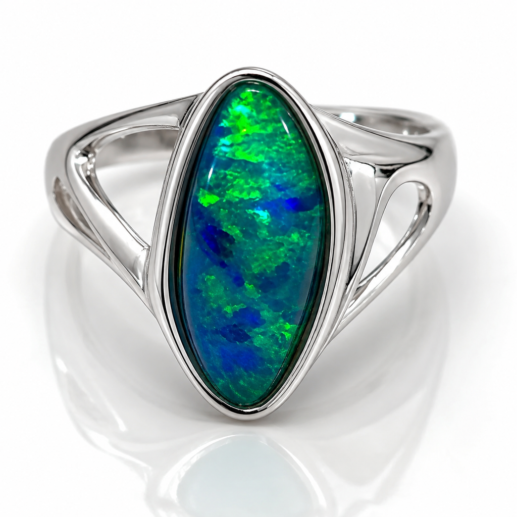 Australian Opal Vibrant Blue Green Sterling Silver Ring