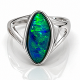 Australian Opal Vibrant Blue Green Sterling Silver Ring