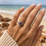 Australian Opal Blue Green Red Wave Sterling Silver Ring