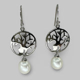 Silver Round Boab Tree Pearl Drop Earrings