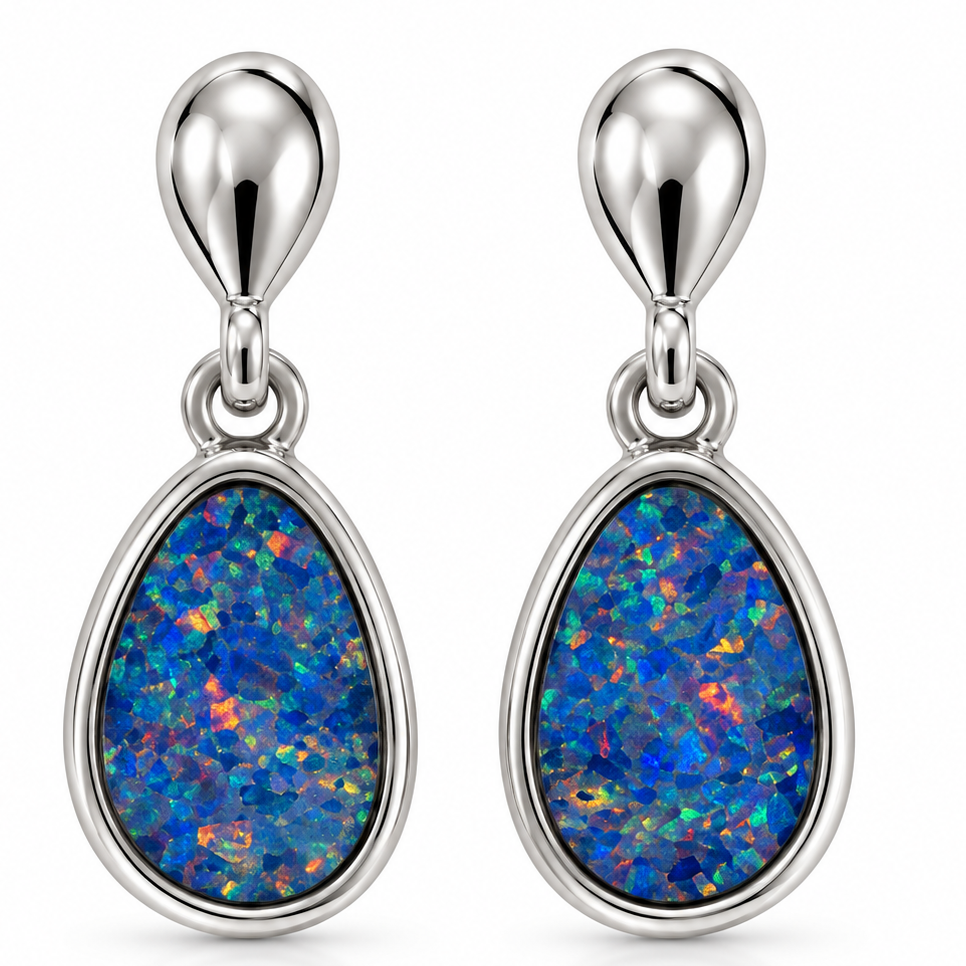 Australian Opal Ocean Blue with Aqua and Red Earrings