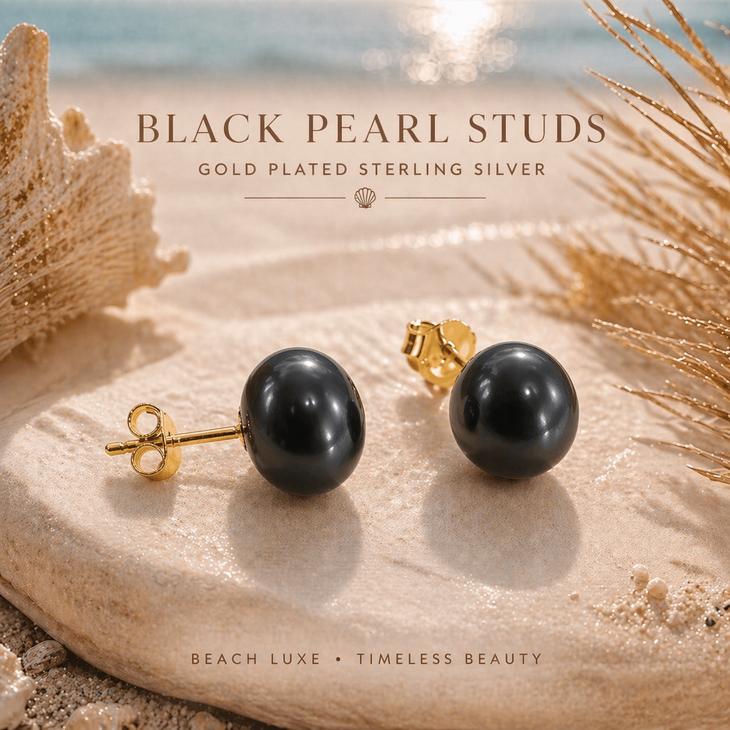Cultured Black Pearl Stud Earrings gold