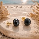 Cultured Black Pearl Stud Earrings gold