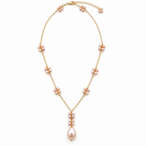Cultured Freshwater Pink Pearl Flower Gold Necklace