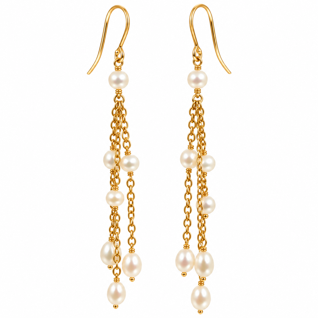 Cultured Freshwater Petite Pearl Chain Drop Gold Earrings