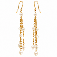Cultured Freshwater Petite Pearl Chain Drop Gold Earrings