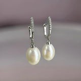 Cultured Freshwater Pearl and CZ Huggie Earrings