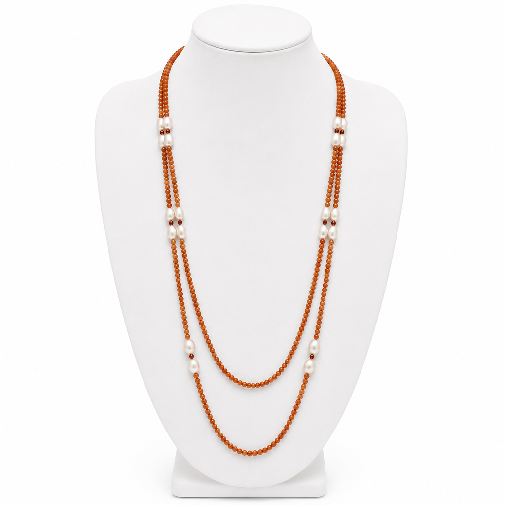 Cultured Freshwater Pearl Red Agate Strand Necklace