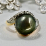 Tahitian Pearl Silver Cubic Harmony Zirconia Ring