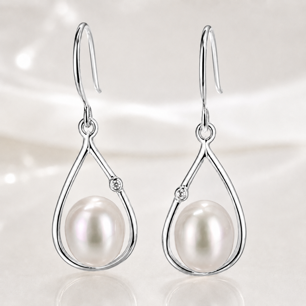 Cultured Freshwater Pearl Teardrop Silver Earrings
