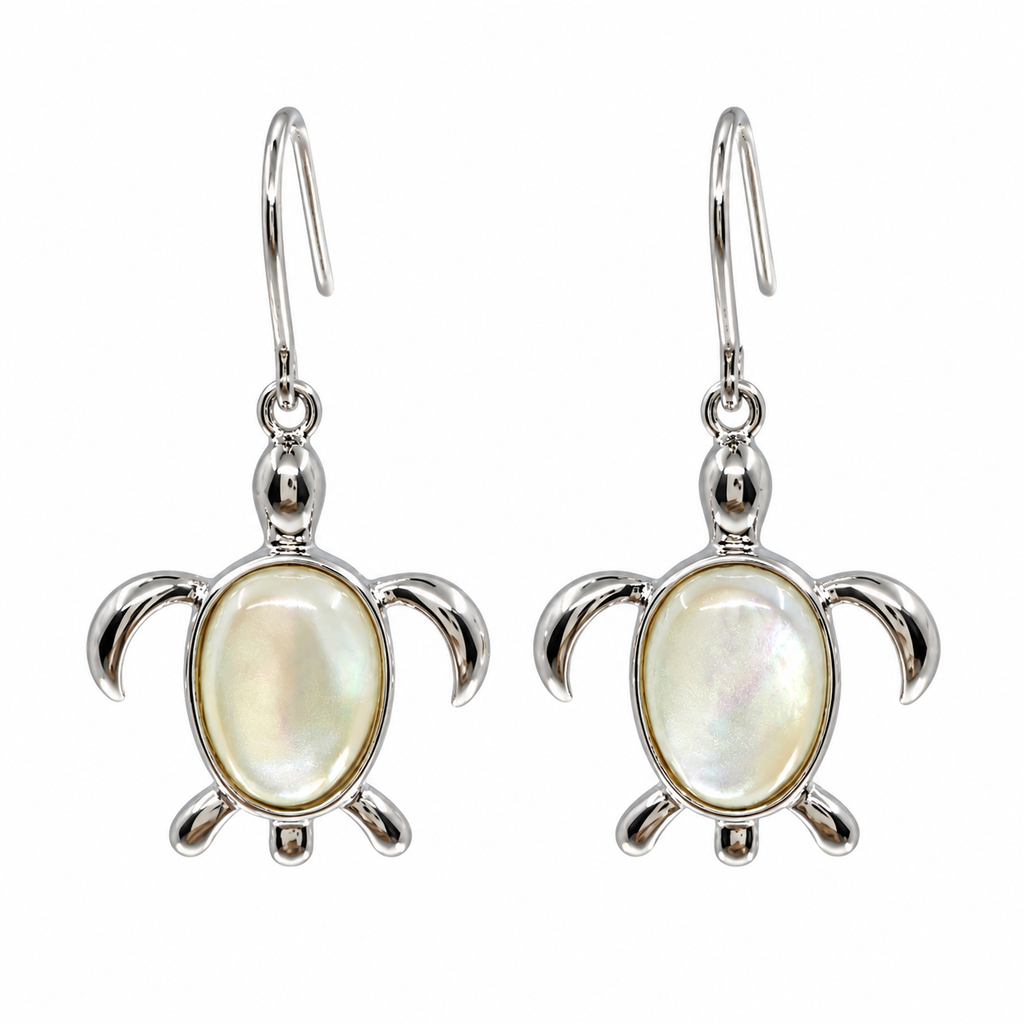 Mother of Pearl Turtle Sterling Silver 925 Earrings