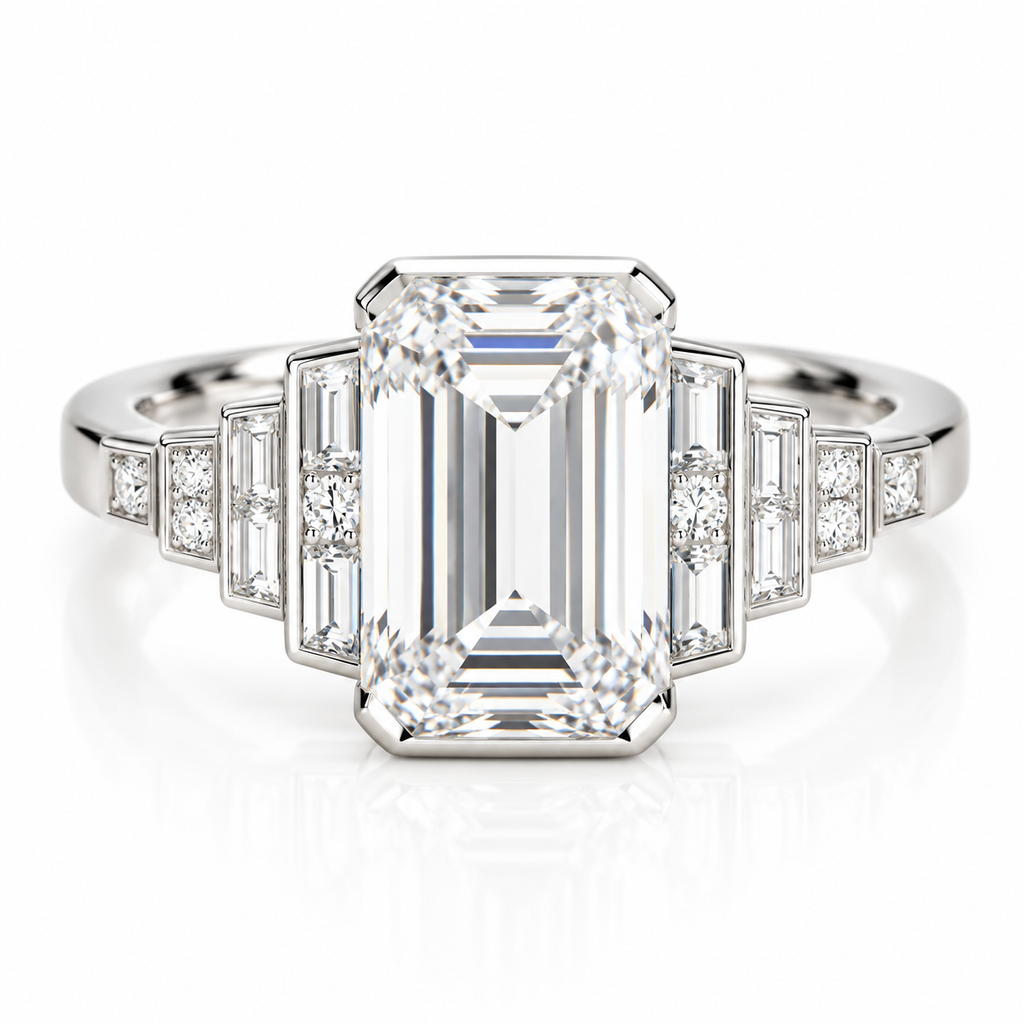 3ct Lab Diamond Emerald Cut 14ct White Gold Ring