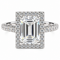 1.48ct Emerald Cut Halo Lab Grown Diamond Ring 14k White Gold
