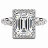 1.48ct Emerald Cut Halo Lab Grown Diamond Ring 14k White Gold