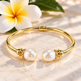 Cultured Freshwater Pearl Hinge Gold Bangle