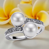 Double Pearl Cubic Zirconia 925 Sterling Silver Ring