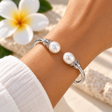 Cultured Freshwater Pearl Hinge Sterling Silver Bangle