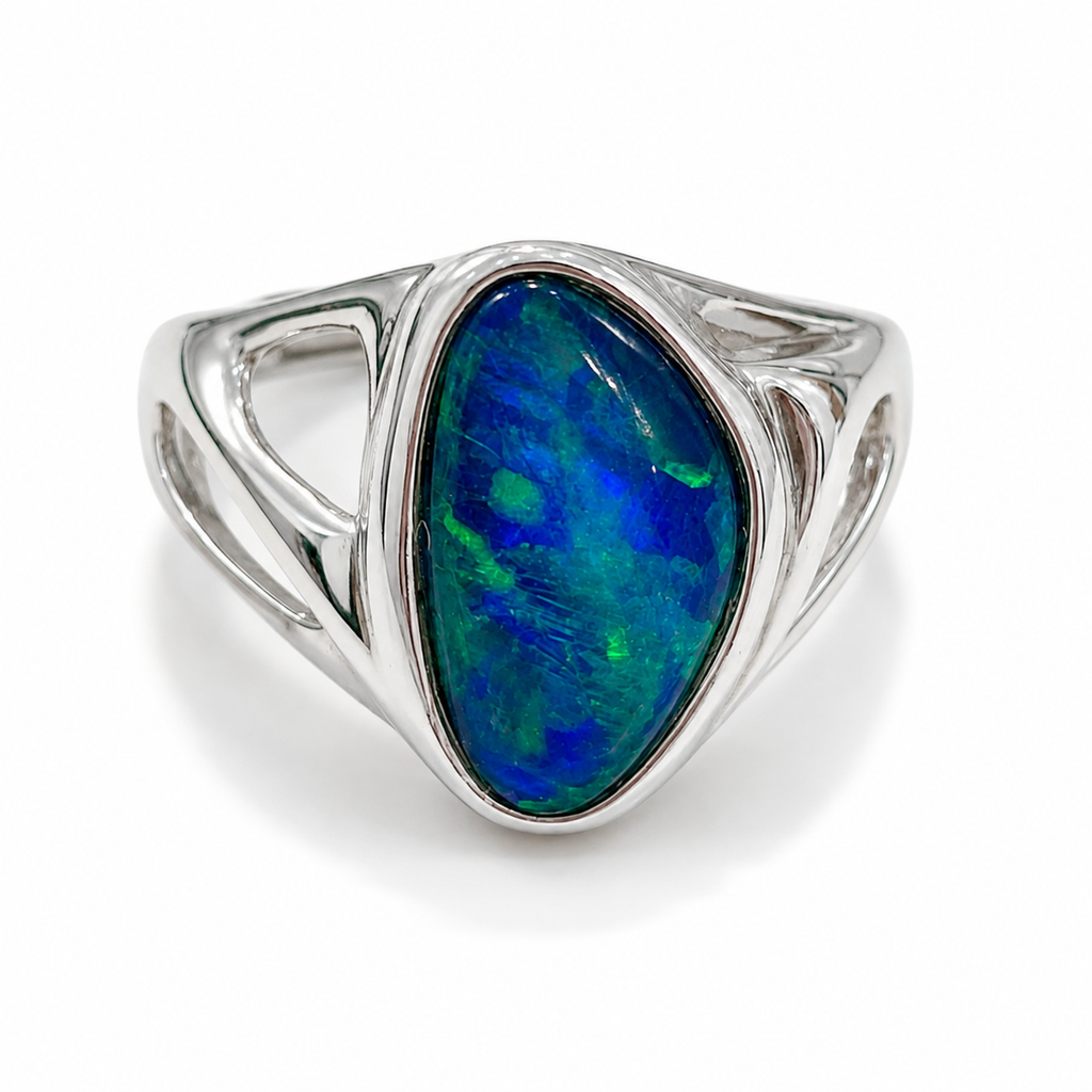 Australian Opal Stunning Blue Green Sterling 925 Ring