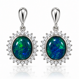 Australian Opal Turquoise and Green Zirconia Drop Earrings