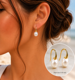 Cultured White Pearl Gold Hook Earrings