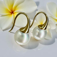 Cultured Broome Pearl 9ct Gold Heavy Hook Earrings