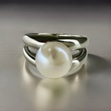 Cultured Freshwater Pearl Double Band Ring Sterling Silver