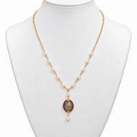 Freshwater Pearl , Garnet and Laboradonite Necklace