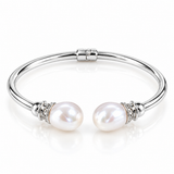Cultured Freshwater Pearl Hinge Sterling Silver Bangle