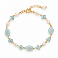 Freshwater Pearl Aqua Gemstone Gold Bracelet