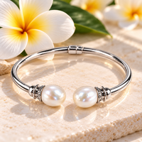 Cultured Freshwater Pearl Hinge Sterling Silver Bangle