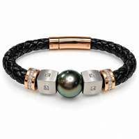 Mens Leather Pearl Tahitian Bracelet