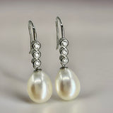 Cultured Freshwater Pearl and Zirconia Silver Hook Earrings