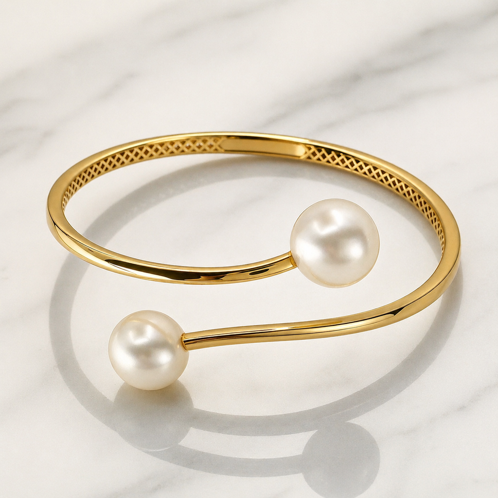 Stunning 9ct Gold Broome Double Pearl Bangle