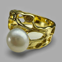 Cultured Freshwater Pearl Gold Seaweed Ring