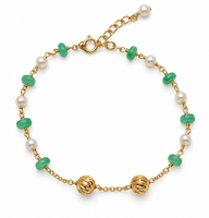 Freshwater Pearl Green Chrysoprase Gold Bracelet