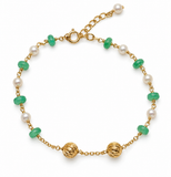 Freshwater Pearl Green Chrysoprase Gold Bracelet