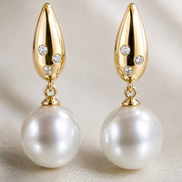 Broome Pearl Diamond 18ct Leaf Hook Earrings