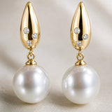 Broome Pearl Diamond 18ct Leaf Hook Earrings
