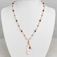Ruby Gemstone and Freshwater Pearl Gold Necklace