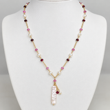 Ruby Gemstone and Freshwater Pearl Gold Necklace