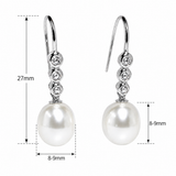 Cultured Freshwater Pearl and Zirconia Silver Hook Earrings