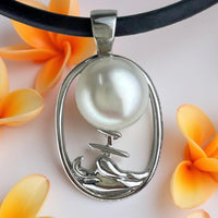 Town Beach Staircase to the Moon Pearl Silver Pendant